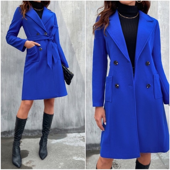 Blue Classic Wide Collar Double Breasted Jacket Coat XS S M L - Picture 3 of 3